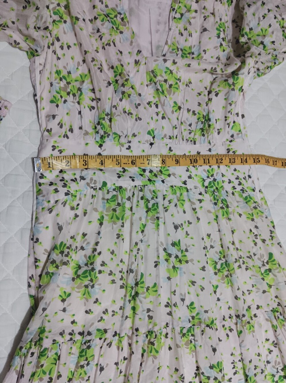 ME+EM Soft Pink- Green Floral Midi Dress. Pockes, Zipper On Side, V-neck Size 8 - Picture 15 of 16